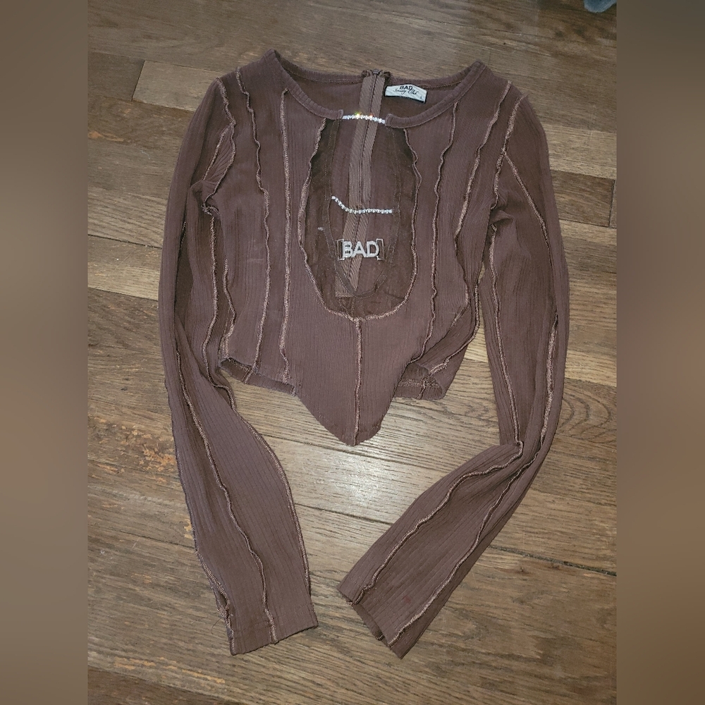 Bad Society Club Brown Crop Top With Rhinestone Detail